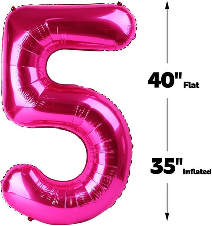 Hot Pink Number 5 Balloon 40 inch, Balloon numbers party supplies, deco photo - Image 2