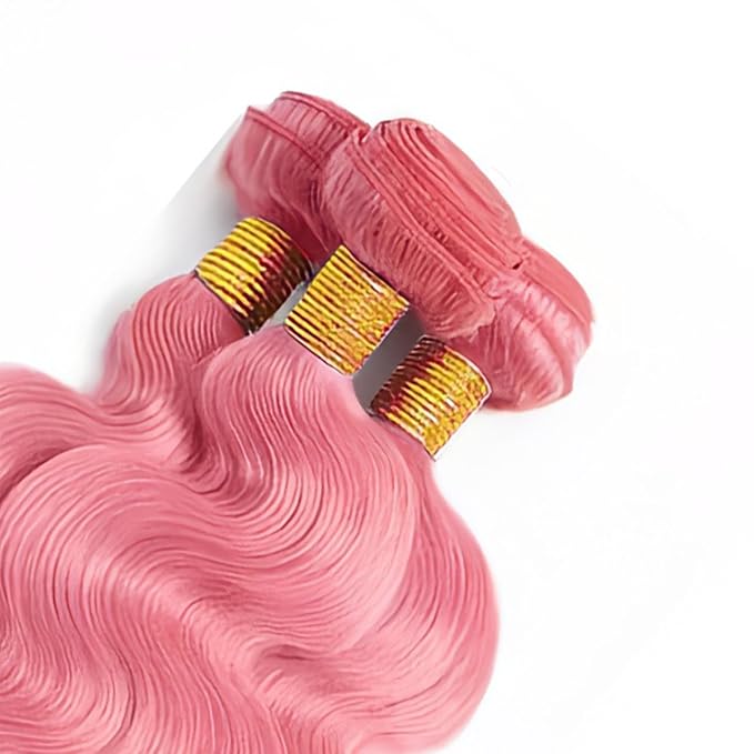 30 32 34 Inch Pink Body Wave Bundles Human Hair Light Pink Bundles 8A Peruvian Virgin Remy Hair Extensions Double Weft Real Pure Pink Hair Weave
