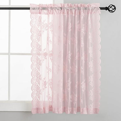Kotile Pink Sheer Lace Curtains - Image 6