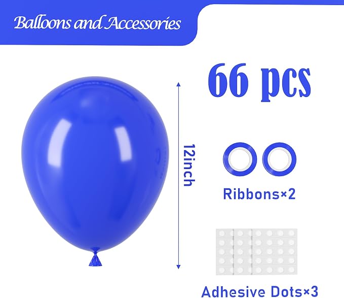 Voircoloria 66pcs Royal Blue Latex Party Balloons, 12inch | - Image 2
