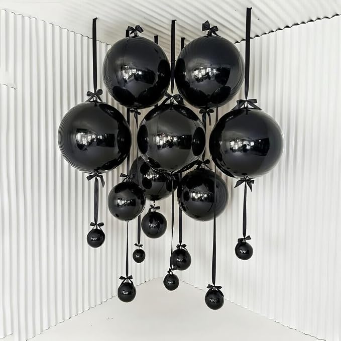 13pcs Black 4D Balloons 22" 18" 10" 4D Dark Ball Balloon Black Metallic Foil - Image 3