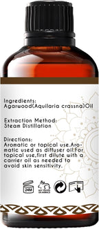 Agarwood Essential Oil, Pure Natural Organic Oud Essential Oil for Diffuser Meditation and DIY Cosmetic Making- 1 Oz