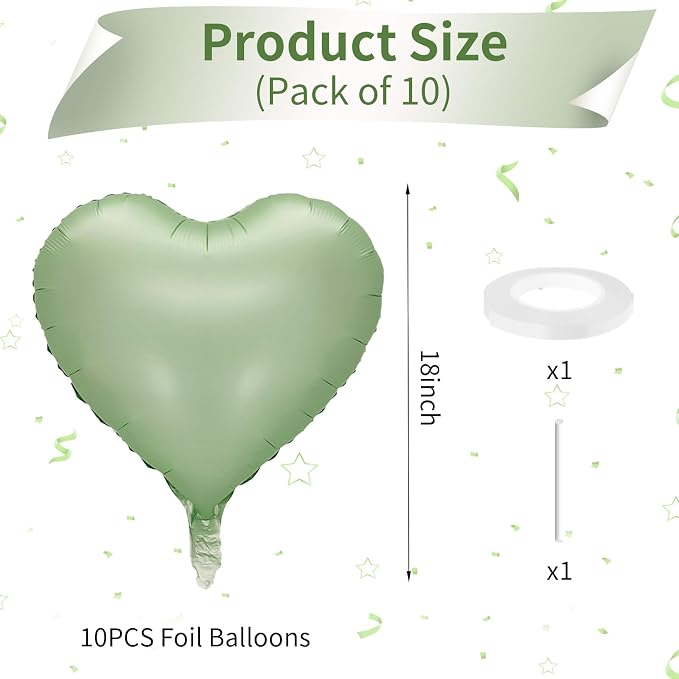 Sage Green Heart Balloon, 18inch Olive Green Heart Shape Balloons - Image 2