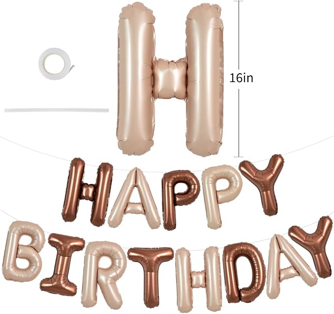 TONIFUL 16 Inch Light Brown Chocolate Happy Birthday Balloons Banner Decor | - Image 2