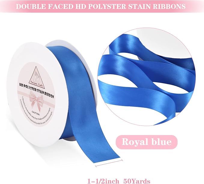 Blue Satin Ribbon for Gift Warping, 1.5inch 50 Yards Solid Polyester Fabric - Image 2