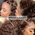 250% Density 34 Inch 13x6 FULL SKINLIKE HD Chocolate Brown Deep Curly lace front wigs Pre Plucked Real 0.10mm Ultra-thin Invisible Water Wave HD Lace Front Wigs Human Hair Small Knots Full Virgin Hair