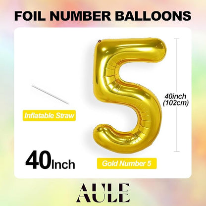 AULE 40 Inch Gold 5 Balloon Number Foil 0-9 Birthday Big Numbers | Birthday - Image 4