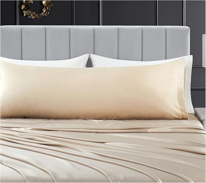 Aormenzy Satin Body Pillow Cover Set of 2, 20x54 Inches Taupe Case for Adults, Silky Soft & Cooling Pillowcase With Envelope Closure