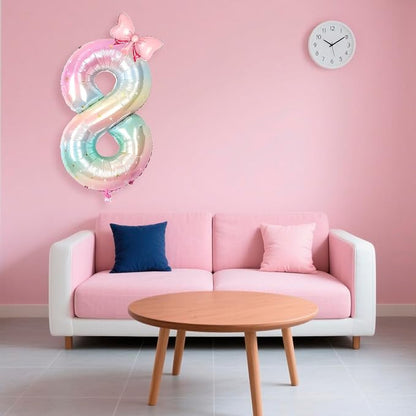 Number 8 40 Inch Rainbow Star Gradient Giant Number Balloon & Mini Bow Balloon - Image 3