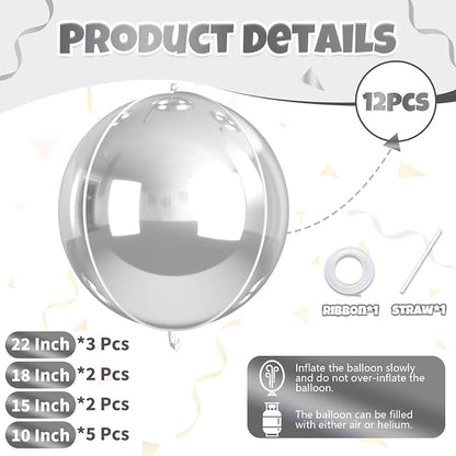 12 Pcs Silver Foil Balloons, Different Size Metallic Silver Balloons - Image 2