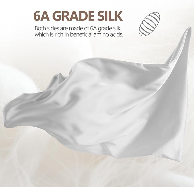 Set of 2 100% Silk Pillow Cases King - 6A Luxury Mulberry Silk Pillowcase for Hair and Skin - Anti-Wrinkle, Cooling & Smooth, Hidden Zipper - Pillowcases for Sleeping Women Girl, Boy, White