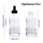 12 Pack 4oz Clear Glass Bottles with Glass Eye Droppers for Essential Oils, Perfumes & Lab Chemicals (1 Brush, 2 Funnels, 2 Extra Droppers, 24 Pieces Labels & 30ml Measuring Cup Included)