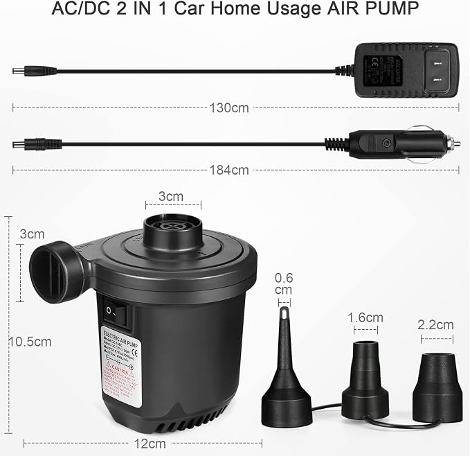 Air Pump for Inflatables, Portable Quick-Fill Electric Air Mattress Pump - Image 2