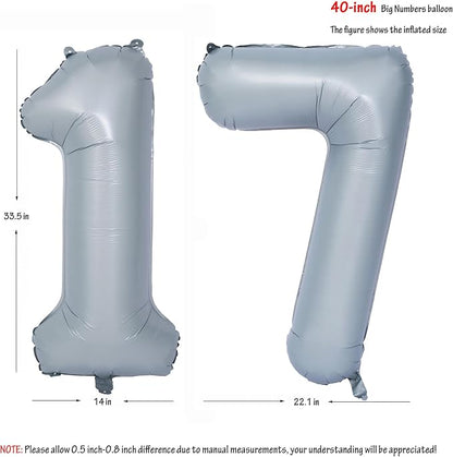 40 In Matte gray Number Balloon Helium Foil Mylar Birthday Balloon Digit 17 | - Image 2