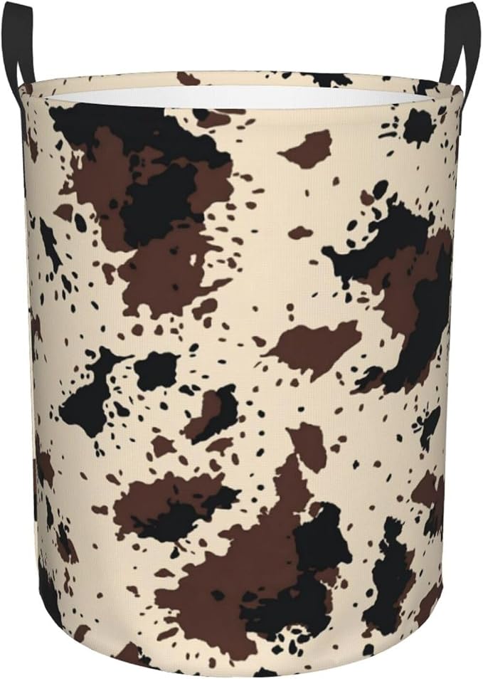 Highland Cow Texture Round Laundry Hamper Cowskin Print Storage Basket Toys by Gbuzozie