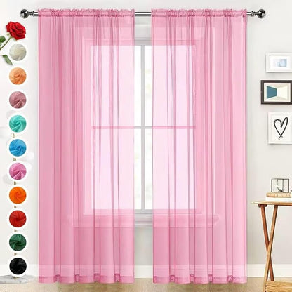 SpaceDresser Basic Rod Pocket Sheer Voile Window Curtain Panels Pink 1 Pair 2 by SpaceDresser