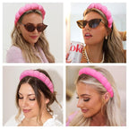 Spa Headbands for Washing Face or Makeup, Sponge Bubble Skincare Headbands, Puffy Terry Cloth Hairband for Women, Skin Care Makeup Headwear Hair Accessories for Girls (Rose Red)