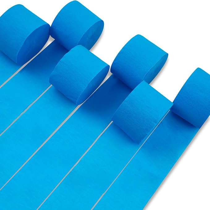 PartyWoo Blue Sky Light Blue Crepe Paper Streamers 6 Rolls 492 FT | Graduation by PartyWoo