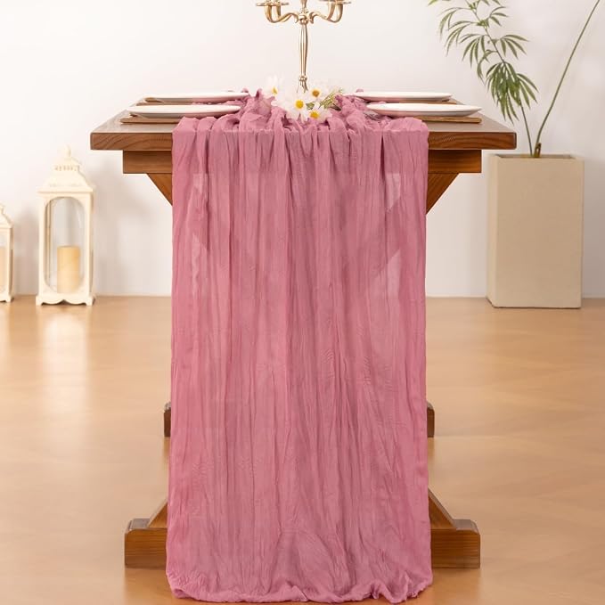 Cheesecloth Table Runner Summer Boho Wedding Birthday Party Home Decor | Mauve - Image 4