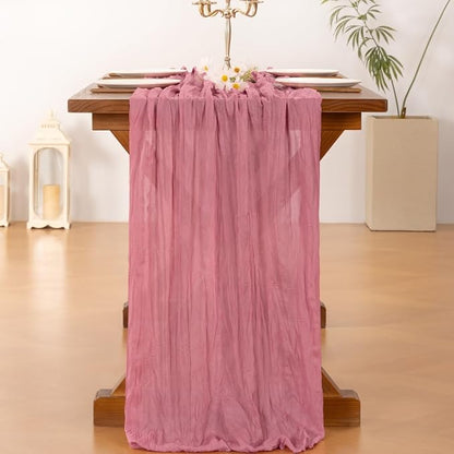 Cheesecloth Table Runner Summer Boho Wedding Birthday Party Home Decor | Mauve - Image 4