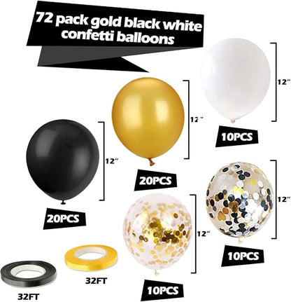72 Pack Black Gold Confetti Balloons Kit, 12 Inch Black Gold White Balloons and - Image 5