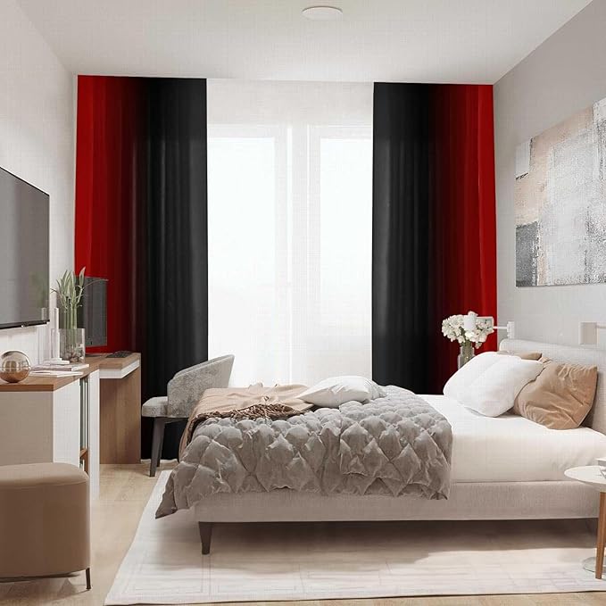 Black and Red Ombre Curtains 84 inches Length, 2 Panels, 52 inches Wide | Red - Image 4