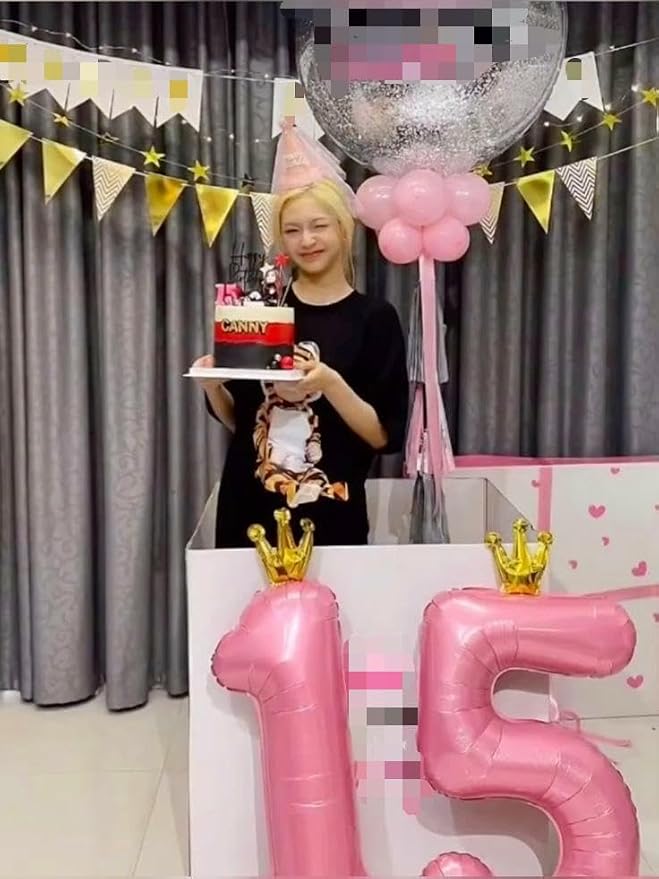 Pink Crown Number 4 Balloon 40 inch, Big Pink 4th Birthday Party Decorations | - Image 5