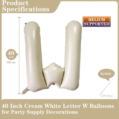 Cream White Letter W Balloons, 40 Inch Giant Letter Balloons W Foil Mylar - Image 2
