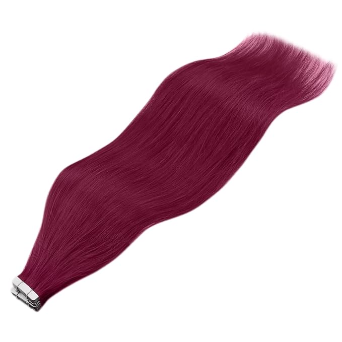 YoungSee Invisible Tape in Hair Extensions Magenta 22 Inch Human Hair Tape in Extensions Rosein Colored Hair Extension Real Human Hair Tape-in for Long Hair 10pcs 25g