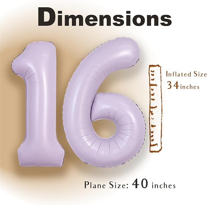 SUWEN 40 Inch Light Purple Lavender Big 16 Balloon Number Foil Helium 0-9 | - Image 2