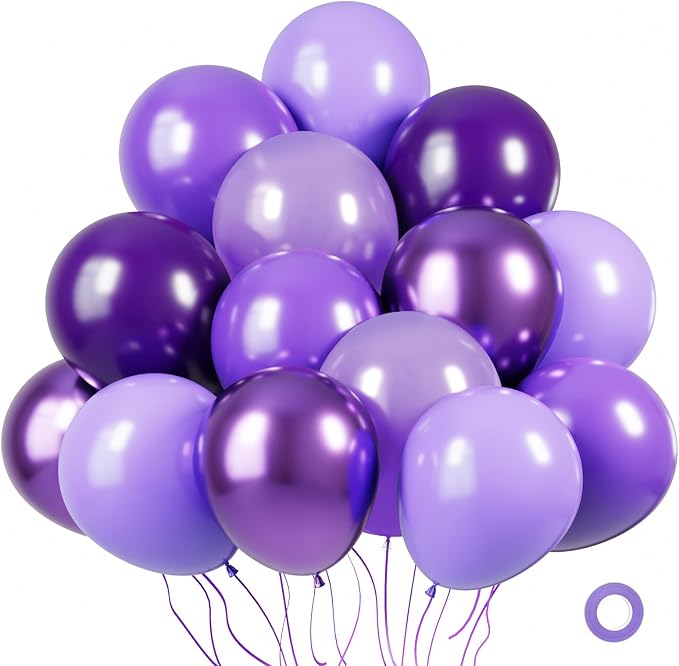 KBZVNAF Purple Latex Balloon Set 60 Packs 12 Inch | Metallic Chrome Purple by KBZVNAF