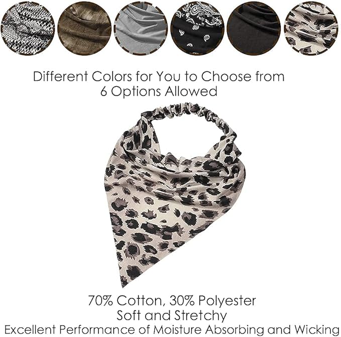 6 Pack Hair Scarf Headband for Women Elastic Bandana Head Scarf Large Boho Triangle Kerchief with Clips Non Slip Scarves