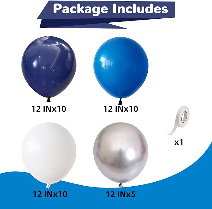 Blue White Silver Balloon 12 Inch Graduation Balloons Pearl Navy Royal Blue - Image 2
