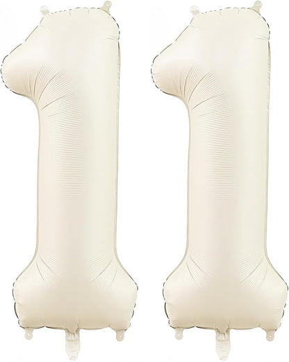 Cream Number 11 Balloons, 40 Inch 11 Balloons Giant Helium Foil Mylar Beige 11 by BBPOOL