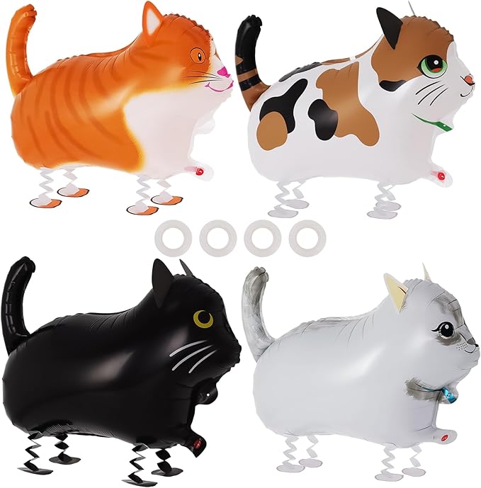 4 Pcs Walking Cat Balloons, Cat Balloons, Walking Animal Foil Mylar Balloon by KINYFY