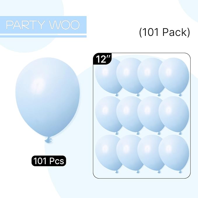 PartyWoo Baby Blue Balloons 101pcs Light Pastel Sky Aqua Blue Color | Balloons - Image 6