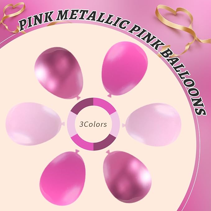 160Pcs Pink Balloons Metallic Pink Balloon, 12 Inch Hot Pink Balloons Pink - Image 3