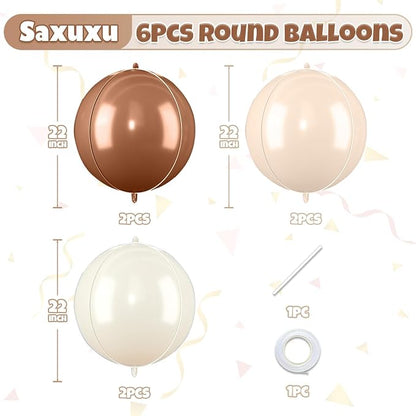 Cream Brown Balloons Foil, 22 Inch Round Ball Baloons - Image 2