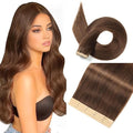Tape in Hair Extensions Real Human Hair 24 Inch Chocolate Brown Tape for Skin Weft Hair Extension Invisible Tape in Hair Extensions Straight Remy Human Hair for Women 20pcs