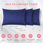 100% Silk Pillowcase 2 Pack for Hair and Skin, Both Sides 23 Momme Grade 6A+ Mulberry Silk Pillowcases with Hidden Zipper, Soft&Smooth Cooling Pillow Cases (Navy Blue, Standard 20×26)