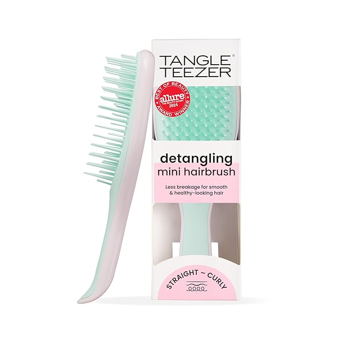 Tangle Teezer Ultimate Detangler Hairbrush, Eliminates Knots & Reduces Breakage, Mini Hair Brush for Travel, Small Hands & All Hair Types, Marshmallow Pink & Mint