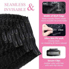 Seamless Clip In Hair Extensions Human Hair Invisible Pu Skin Weft Kinky Straight Seamless Clip Ins For Black Women Real Human Hair Extensions 8pcs With 18clips Per Set 120g (24inch,Natural Black)