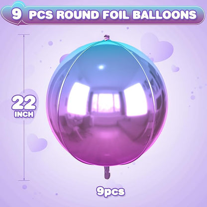 Gradient Purple Round Foil Balloons 9 pcs - Image 2
