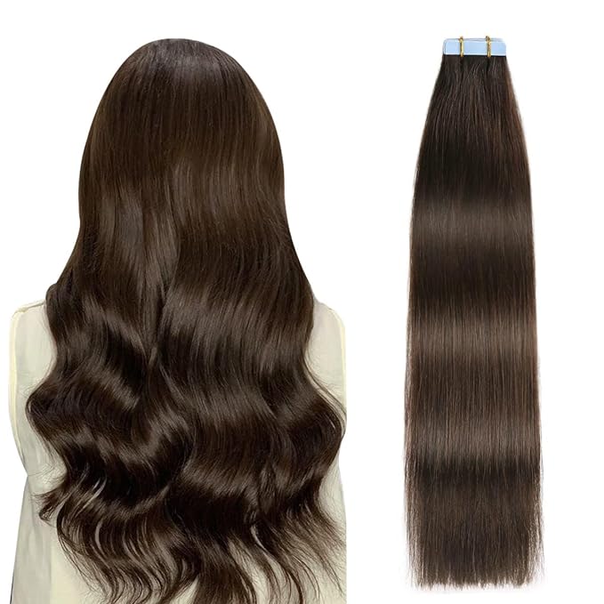 SUYYA Tape in Hair Extensions Human Hair 14 inches Darkest Brown 40g/pack 20pcs Straight Seamless Skin Weft Tape in Human Hair Extensions(14 inches #2 Darkest Brown)