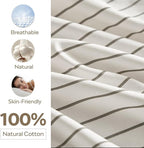 JELLYMONI 100% Natural Cotton Striped King Pillowcases Set, 2 Pack White with Thin Gray Vertical Stripes Pattern Printed Pillow Covers with Envelope Closure (Pillows are not Included)