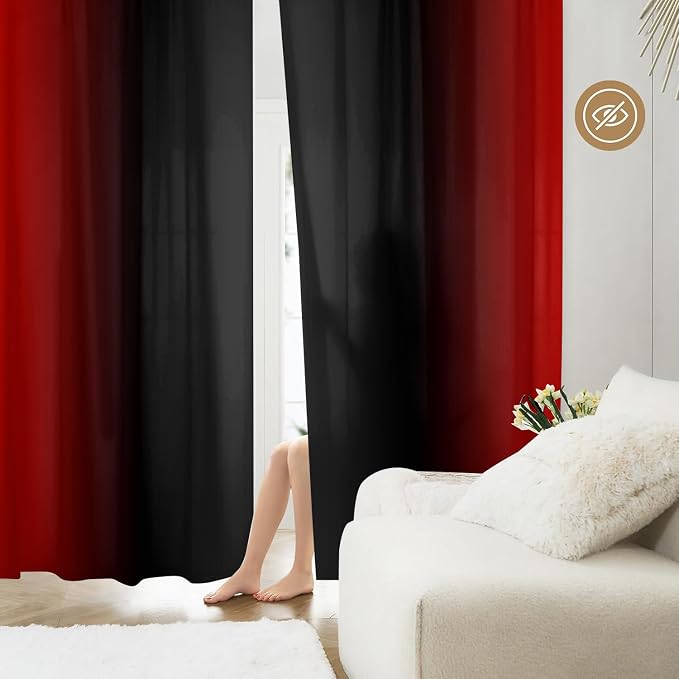 Black and Red Ombre Curtains 84 inches Length, 2 Panels, 52 inches Wide | Red - Image 6