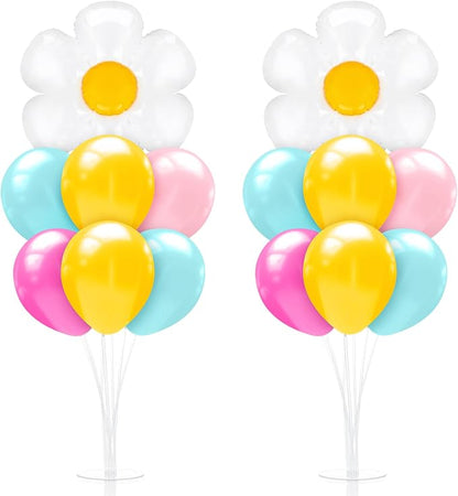 Seematn 2 Set Daisy Balloon Stand Kits Pastel Pink Green Yellow Balloons Sticks by Seematn