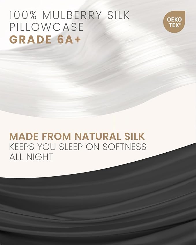 THXSILK Set of 2 Mulberry Silk Pillowcase for Hair and Skin, 100% Mulberry Silk, 19 Momme Both Sides Silk Bed Pillow Cover with Hidden Zipper, Hypoallergenic Silk Pillowcase (King Size 20"x36", Black)