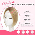 Hair Toppers for Women Real Human Hair Topper for Women with No Bangs Hairpieces Comfortable and Breathable 10 Inch Swiss Base 3D 360°Cover (Medium Brown to Creamy lced Blond, 10 Inch-3D-Side)