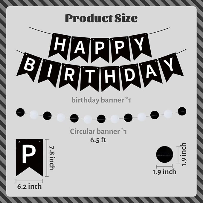 ZHENGYE Black Birthday Party Decorations Set: Happy Birthday Banner, Circle Dots - Image 2